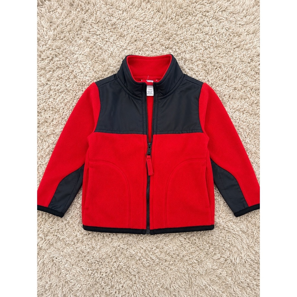Old Navy Toddler Red Black Colorblock Fleece Full Zip Jacket 12-18 Months